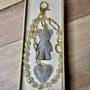 Rhinestone Glitter Teddy Bear & Heart Charm Keychain Set | EyeCandy Los Angeles